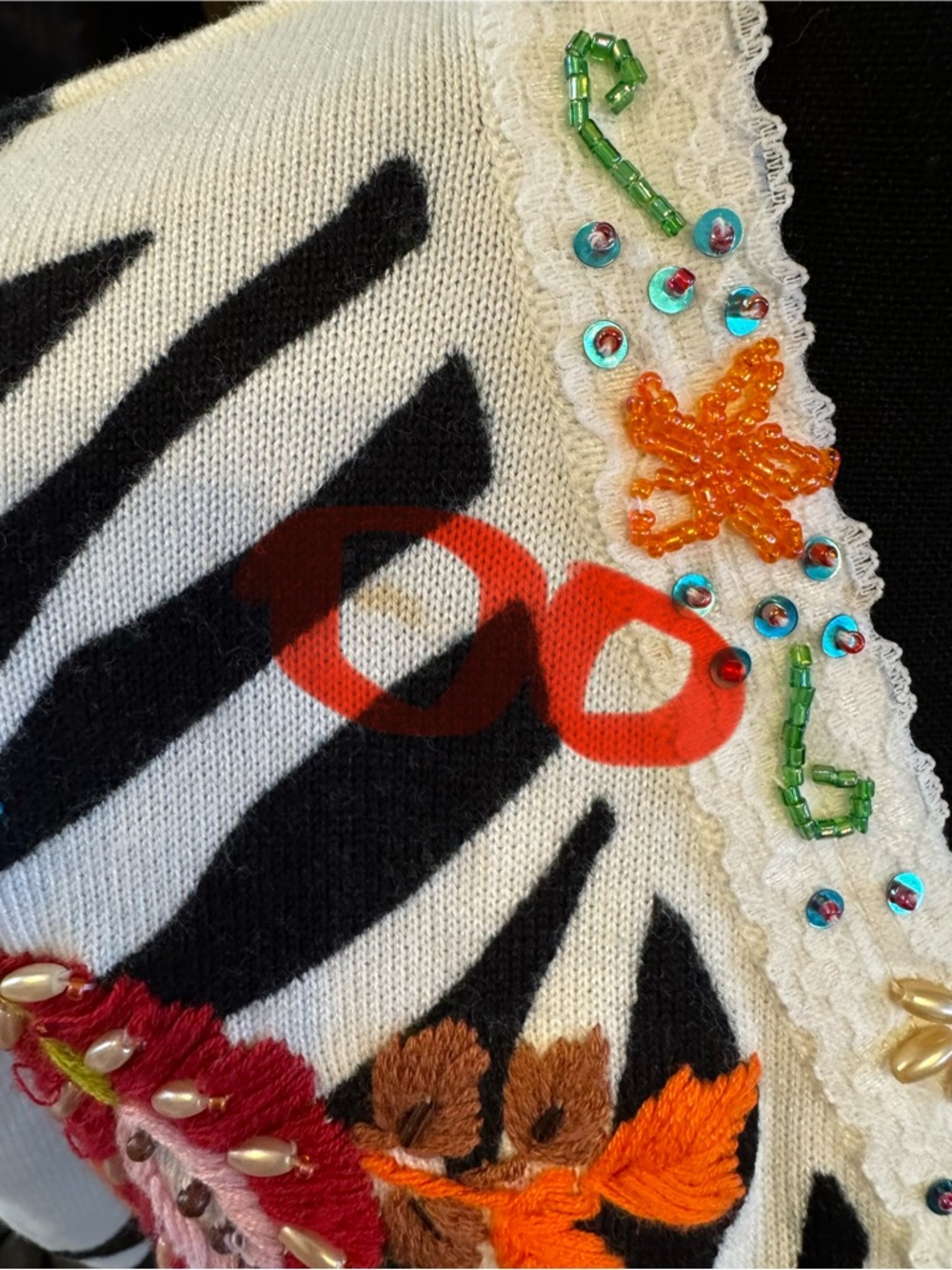 Women's Black & White Zebra Floral Embroidered Cardigan - Picture 10 of 10